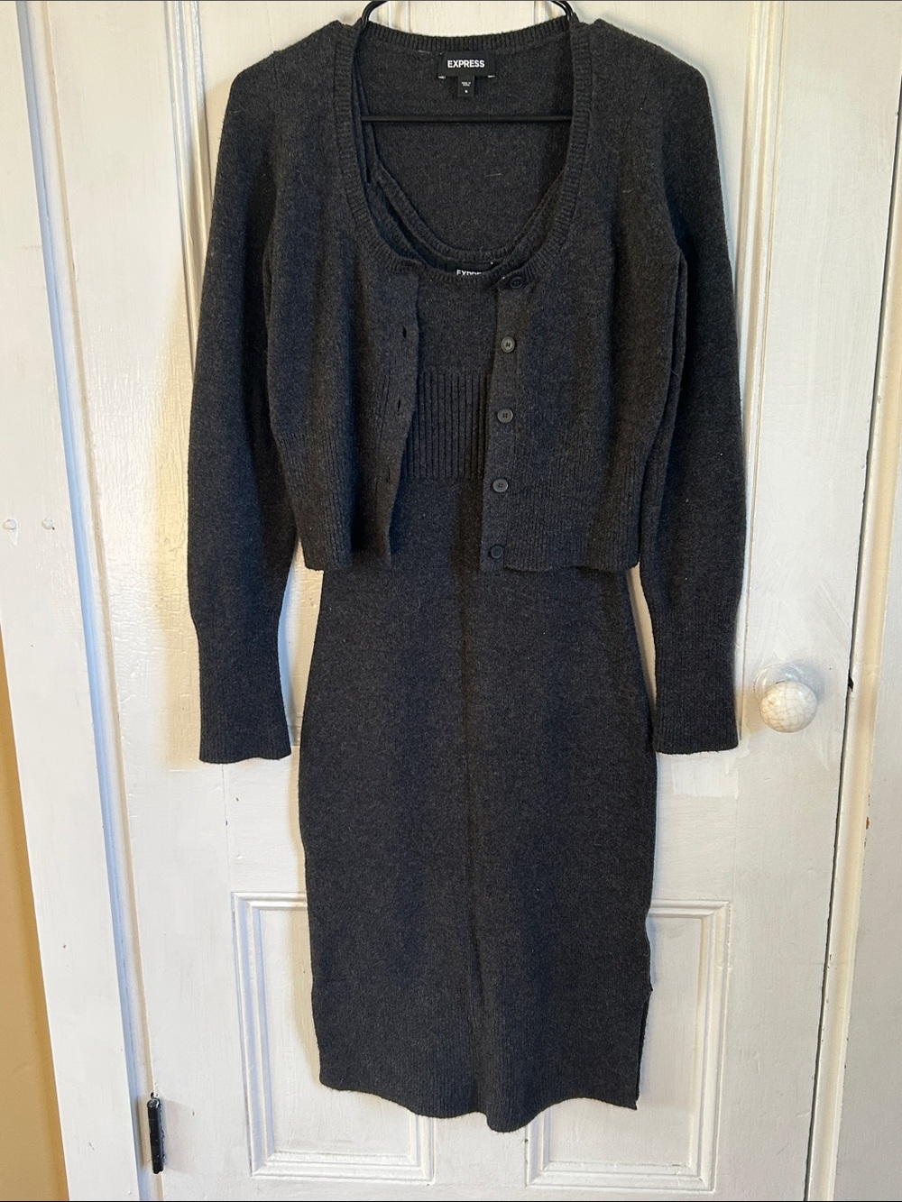 Express Charcoal Knit Dress with Matching Cardigan Set